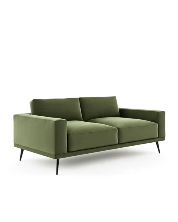 Modern Olive Green Fabric Sofa - 2-Seater