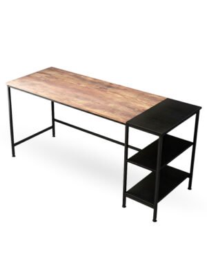 Modern Industrial Wood & Metal Office Desk with Shelves