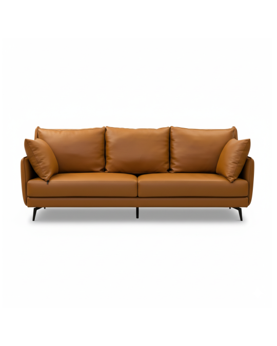 Luxurious Tan Leather Sofa | Modern 3-Seater Couch for Living Room