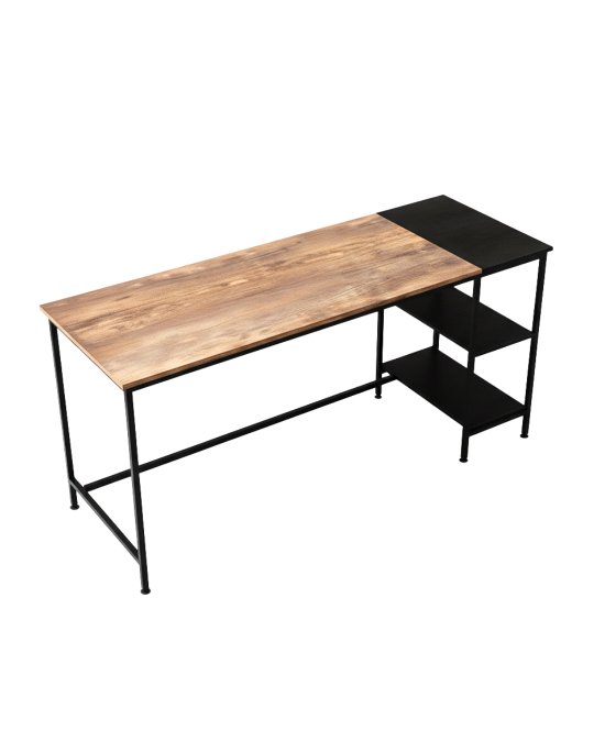 Modern Industrial Wood & Metal Office Desk with Shelves