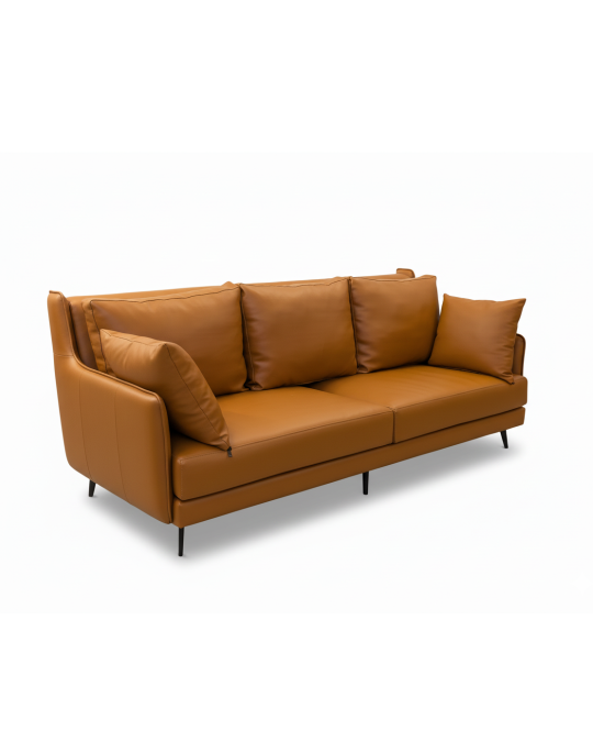 Luxurious Tan Leather Sofa | Modern 3-Seater Couch for Living Room
