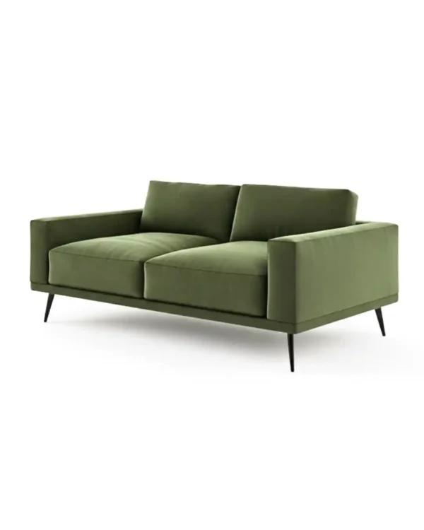 Modern Olive Green Fabric Sofa - 2-Seater