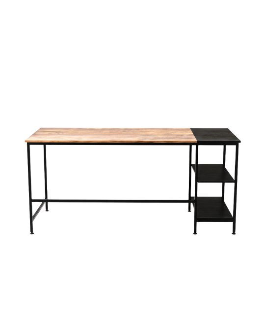 Modern Industrial Wood & Metal Office Desk with Shelves