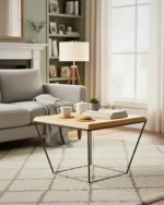 Modern Geometric Wood & Metal Coffee Table