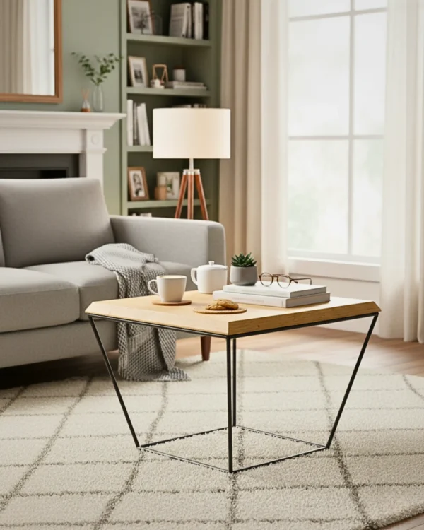 Modern Geometric Wood & Metal Coffee Table