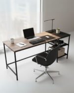 Modern Industrial Wood & Metal Office Desk with Shelves