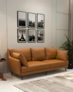 Luxurious Tan Leather Sofa | Modern 3-Seater Couch for Living Room
