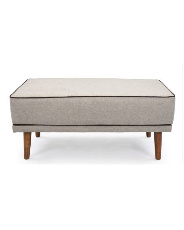 Modern Fabric Bench Ottoman with Wooden Legs – Minimalist Piped Seating