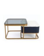 Luxury Nested Coffee Table with Smoked Glass & Marble Top – Gold Finish