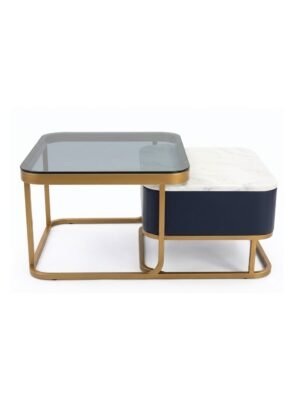 Luxury Nested Coffee Table with Smoked Glass & Marble Top – Gold Finish