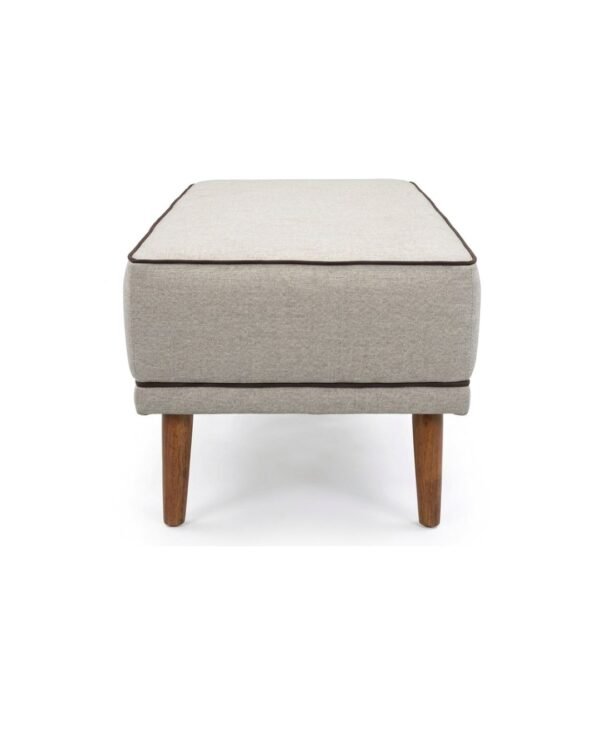 Modern Fabric Bench Ottoman with Wooden Legs – Minimalist Piped Seating