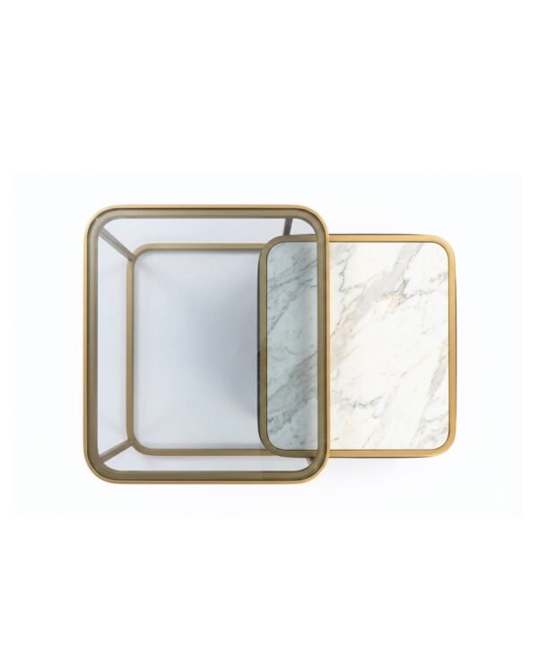 Luxury Nested Coffee Table with Smoked Glass & Marble Top – Gold Finish