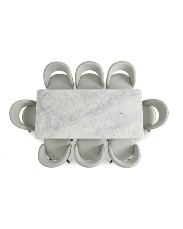 Modern Marble Top Dining Table with 8 Luxury Upholstered Chairs Set - White & Gold Finish