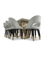 Modern Marble Top Dining Table with 8 Luxury Upholstered Chairs Set - White & Gold Finish