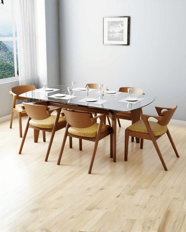Crescent Dining Table Set With Glass Top | CRV-DT022