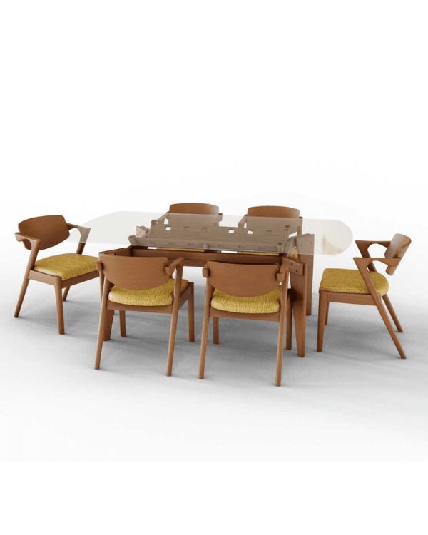 Crescent Dining Table Set With Glass Top | CRV-DT022